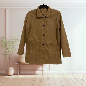 Stylish Tan Button-Down Lightweight Coat | Size Large | Classic Everyday Layer